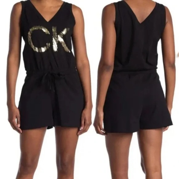 Calvin Klein CK logo short romper black & gold foil plus size‎ 3X new!!! - Picture 1 of 10
